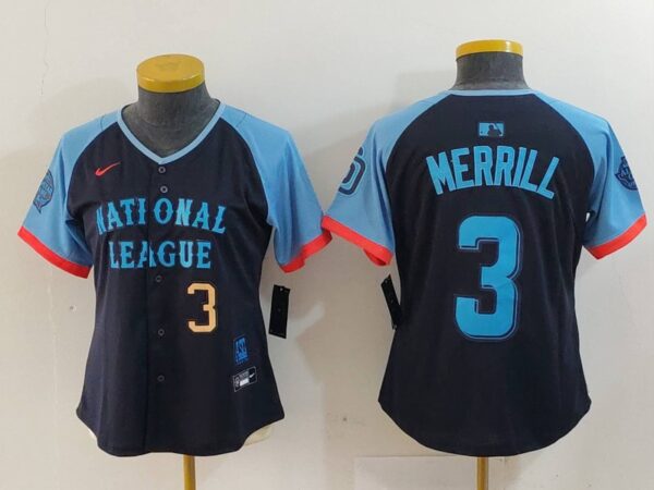 Women's National League #3 Jackson Merrill Navy 2024 All-Star Limited Stitched Baseball Jersey(Run Small)