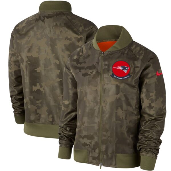 Women's New England Patriots Nike Olive 2019 Salute To Service Full Zip Bomber Jacket