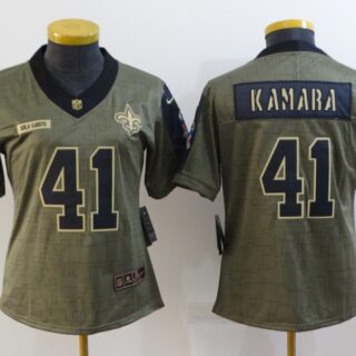 Women's New Orleans Saints #41 Alvin Kamara 2021 Olive Salute To Service Limited Stitched Jersey(Run Small)