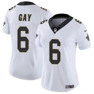 Women's New Orleans Saints #6 Willie Gay White Vapor Stitched Game Jersey(Run Small)