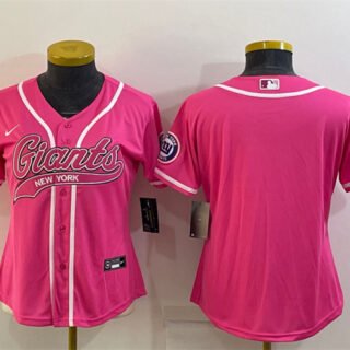 Women's New York Giants Blank Pink With Patch Cool Base Stitched Baseball Jersey(Run Small)