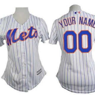 Women's New York Mets Customized White Pinstripe Jersey