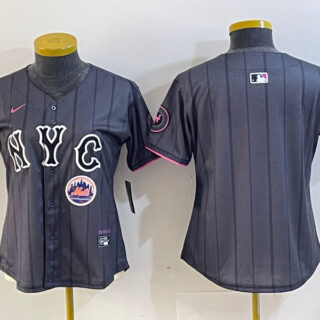 Women's New York Mets Team Big Logo Graphite 2024 City Connect Limited Stitched Baseball Jersey