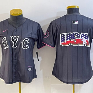 Women's New York Mets Team Big Logo Graphite 2024 City Connect Limited Stitched Baseball Jersey