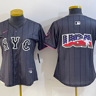 Women's New York Mets Team Big Logo Graphite 2024 City Connect Limited Stitched Baseball Jersey(Run Small)