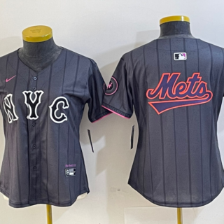 Women's New York Mets Team Big Logo Graphite 2024 City Connect Limited Stitched Baseball Jersey(Run Small)