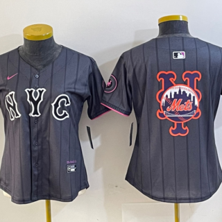 Women's New York Mets Team Big Logo Graphite 2024 City Connect Limited Stitched Baseball Jersey(Run Small)1