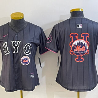 Women's New York Mets Team Big Logo Graphite 2024 City Connect Limited Stitched Baseball Jersey