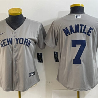 Women's New York Yankees #7 Mickey Mantle Grey Cool Base Stitched Jersey(Run Small)