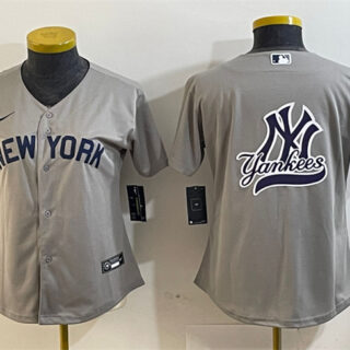 Women's New York Yankees Gray Team Big Logo Cool Base Stitched Jersey(Run Small)