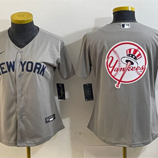 Women's New York Yankees Gray Team Big Logo Cool Base Stitched Jersey(Run Small)