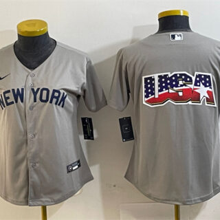 Women's New York Yankees Gray Team Big Logo Cool Base Stitched Jersey(Run Small)