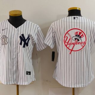Women's New York Yankees White Team Big Logo Cool Base Stitched Jersey(Run Small)