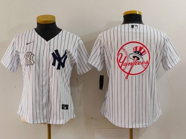 Women's New York Yankees White Team Big Logo Cool Base Stitched Jersey(Run Small)
