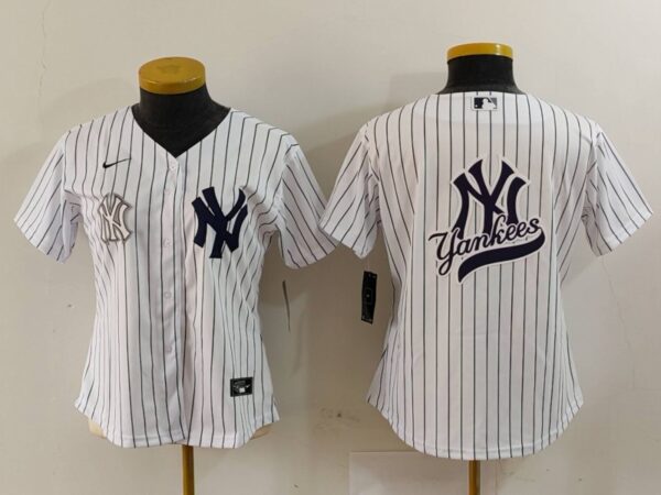 Women's New York Yankees White Team Big Logo Cool Base Stitched Jersey(Run Small)