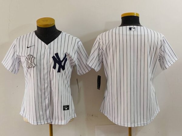 Women's New York Yankees White Team Big Logo Cool Base Stitched Jersey(Run Small)