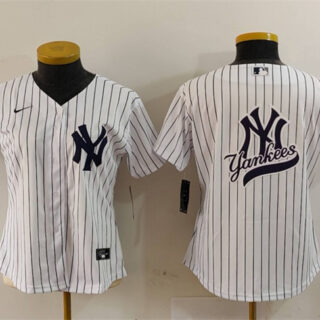 Women's New York Yankees White Team Big Logo Cool Base Stitched Jersey(Run Small)