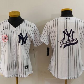 Women's New York Yankees White Team Big Logo Cool Base Stitched Jersey(Run Small)