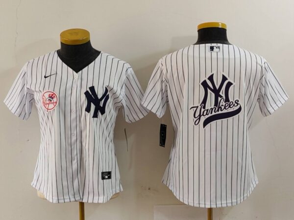 Women's New York Yankees White Team Big Logo Cool Base Stitched Jersey(Run Small)