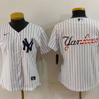 Women's New York Yankees White Team Big Logo Cool Base Stitched Jersey(Run Small)