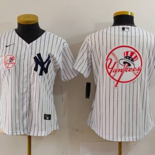 Women's New York Yankees White Team Big Logo Cool Base Stitched Jersey(Run Small)