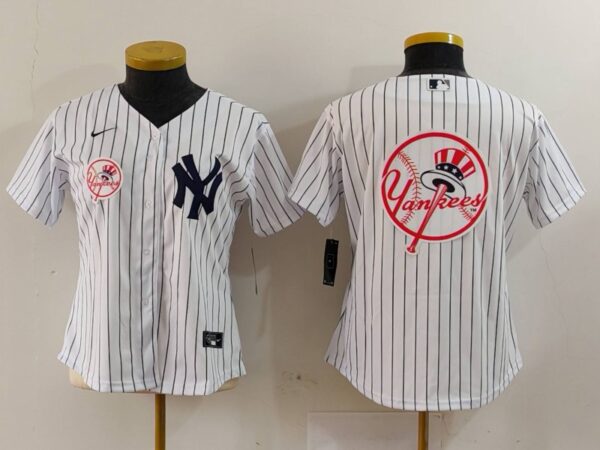 Women's New York Yankees White Team Big Logo Cool Base Stitched Jersey(Run Small)