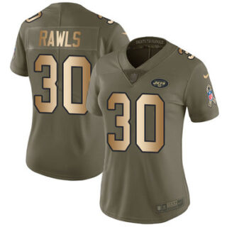 Women's Nike Jets #30 Thomas Rawls Olive Gold Women's Stitched NFL Limited 2017 Salute to Service Jersey