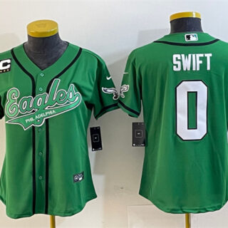 Women's Philadelphia Eagles #0 D'Andre Swift Green With 3-Star C Patch Cool Base Stitched Baseball Jersey(Run Small)