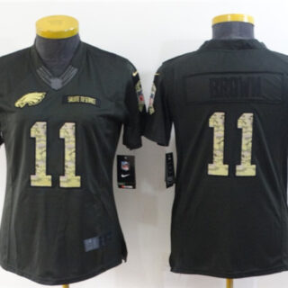 Women's Philadelphia Eagles #11 A. J. Brown Black Salute To Service Stitched Football Jersey(Run Small)