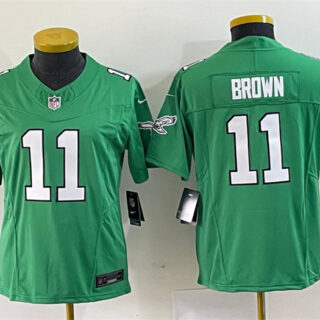 Women's Philadelphia Eagles #11 A. J. Brown Green 2023 F.U.S.E. Stitched Football Jersey(Run Small)