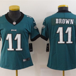 Women's Philadelphia Eagles #11 A. J. Brown Green Vapor Stitched Football Jersey(Run Small)