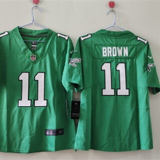 Women's Philadelphia Eagles #11 A. J. Brown Kelly Green Vapor Stitched Football Jersey(Run Small)
