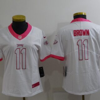 Women's Philadelphia Eagles #11 A. J. Brown Pink White Stitched Football Jersey(Run Small)