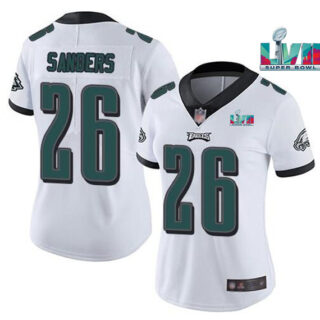Women's Philadelphia Eagles #26 Miles Sanders White Super Bolw LVII Patch Vapor Untouchable Limited Stitched Football Jersey(Run Small)