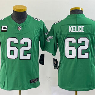 Women's Philadelphia Eagles #62 Jason Kelce Green 2023 F.U.S.E. With C Patch Stitched Football Jersey(Run Small)