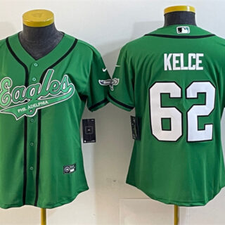 Women's Philadelphia Eagles #62 Jason Kelce Green Cool Base Stitched Baseball Jersey(Run Small)