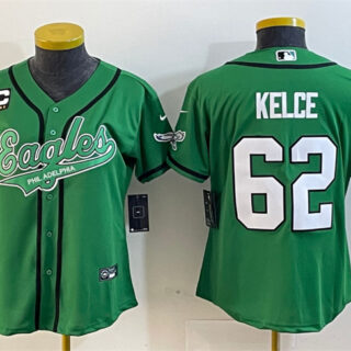 Women's Philadelphia Eagles #62 Jason Kelce Green With 4-Star C Patch Cool Base Stitched Baseball Jersey(Run Small)