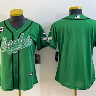 Women's Philadelphia Eagles Blank Green With 3-Star C Patch Cool Base Stitched Baseball Jersey(Run Small)