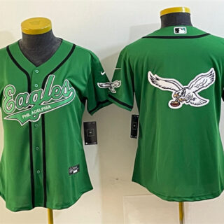 Women's Philadelphia Eagles Green Team Big Logo Cool Base Stitched Baseball Jersey(Run Small)