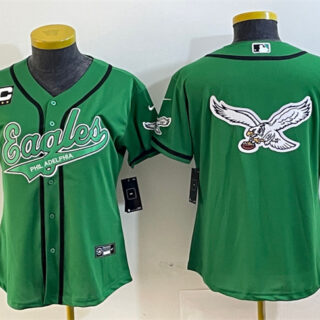 Women's Philadelphia Eagles Green Team Big Logo With 3-Star C Patch Cool Base Stitched Baseball Jersey(Run Small)