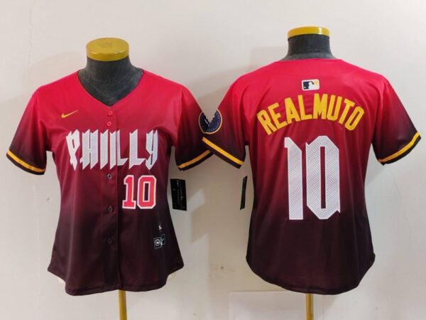 Women's Philadelphia Phillies #10 J.T. Realmuto Red 2024 City Connect Limited Stitched Baseball Jerseys