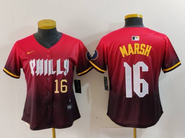 Women's Philadelphia Phillies #16 Brandon Marsh Red 2024 City Connect Limited Stitched Baseball Jerseys