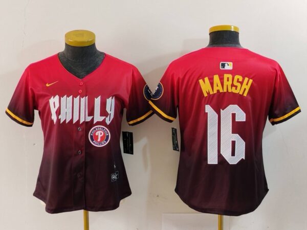 Women's Philadelphia Phillies #16 Brandon Marsh Red 2024 City Connect Limited Stitched Baseball Jerseys