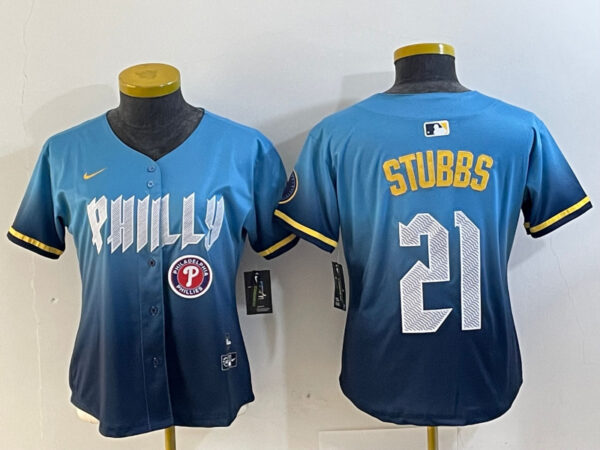 Women's Philadelphia Phillies #21 Garrett Stubbs Blue 2024 City Connect Limited Stitched Jerseys