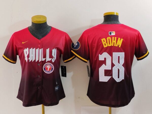 Women's Philadelphia Phillies #28 Alec Bohm Red 2024 City Connect Limited Stitched Baseball Jerseys