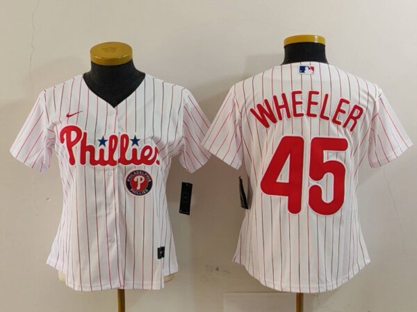 Women's Philadelphia Phillies #45 Zack Wheeler White Stitched Baseball Jersey(Run Small)