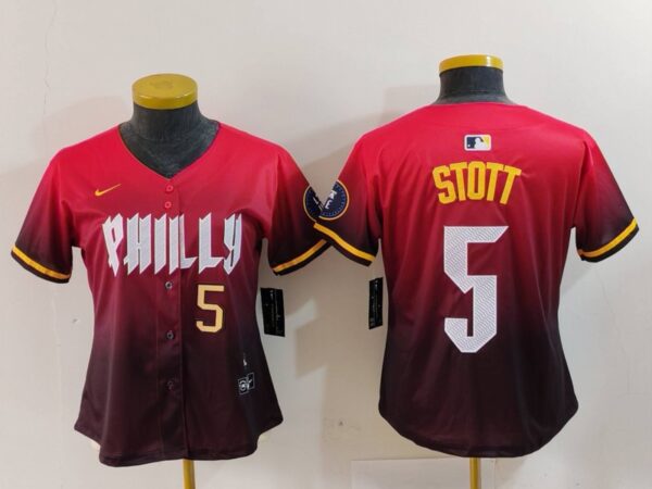 Women's Philadelphia Phillies #5 Bryson Stott Red 2024 City Connect Limited Stitched Baseball Jerseys