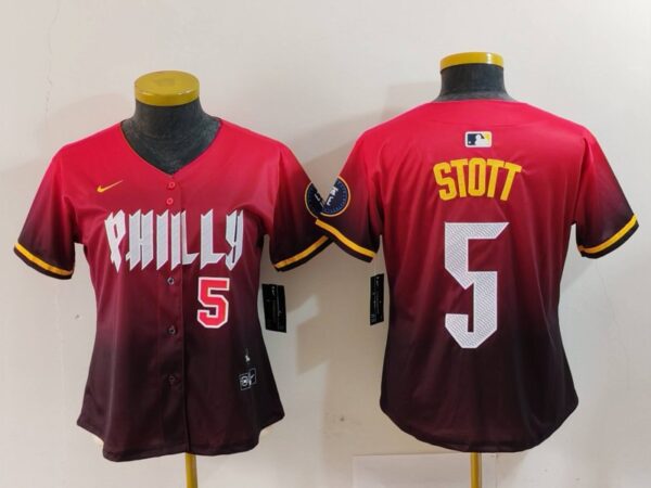 Women's Philadelphia Phillies #5 Bryson Stott Red 2024 City Connect Limited Stitched Baseball Jerseys