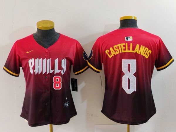 Women's Philadelphia Phillies #8 Nick Castellanos Red 2024 City Connect Limited Stitched Baseball Jerseys