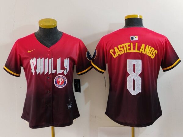Women's Philadelphia Phillies #8 Nick Castellanos Red 2024 City Connect Limited Stitched Baseball Jerseys